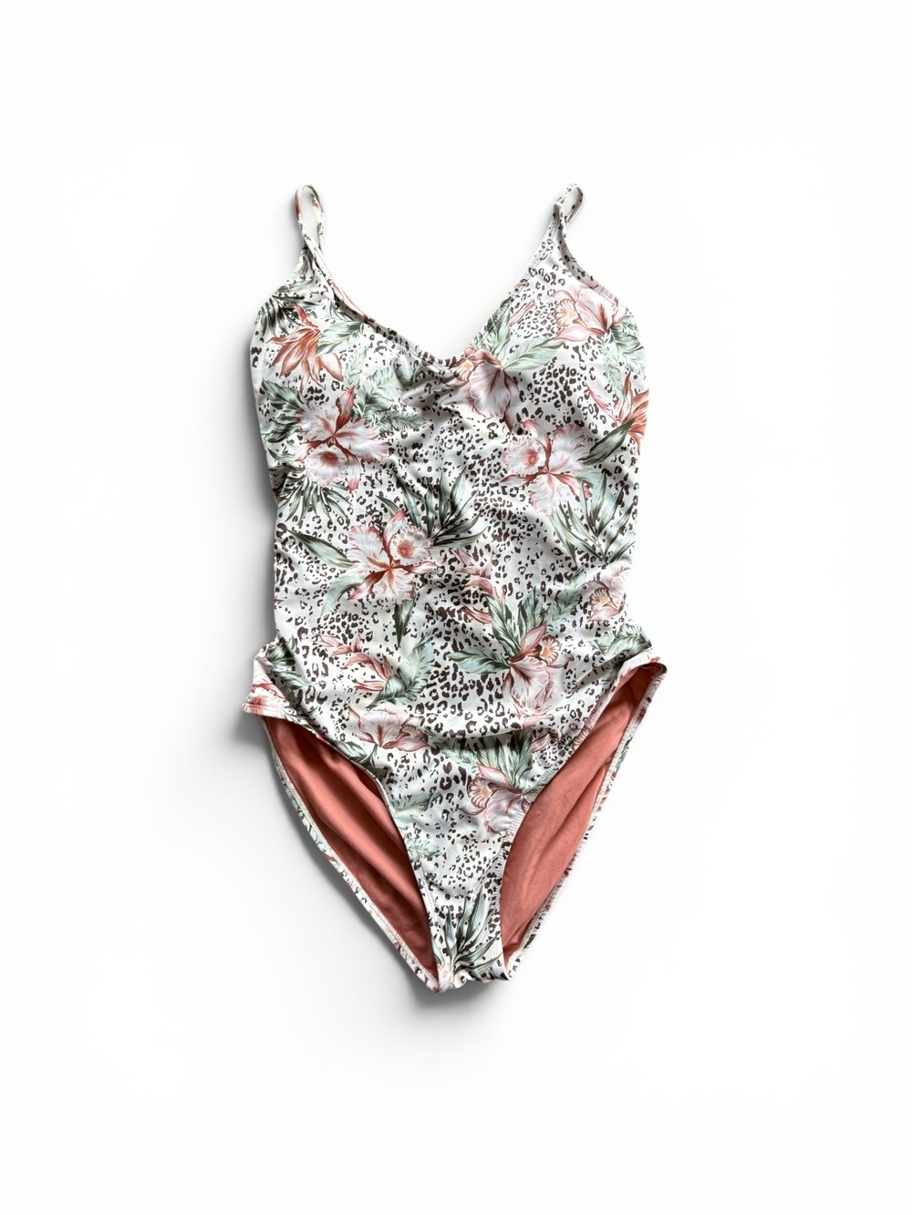 Quint Soul White Label Floral Leopard Open Back One Piece Swimsuit S Bikini Vill - Picture 2 of 5